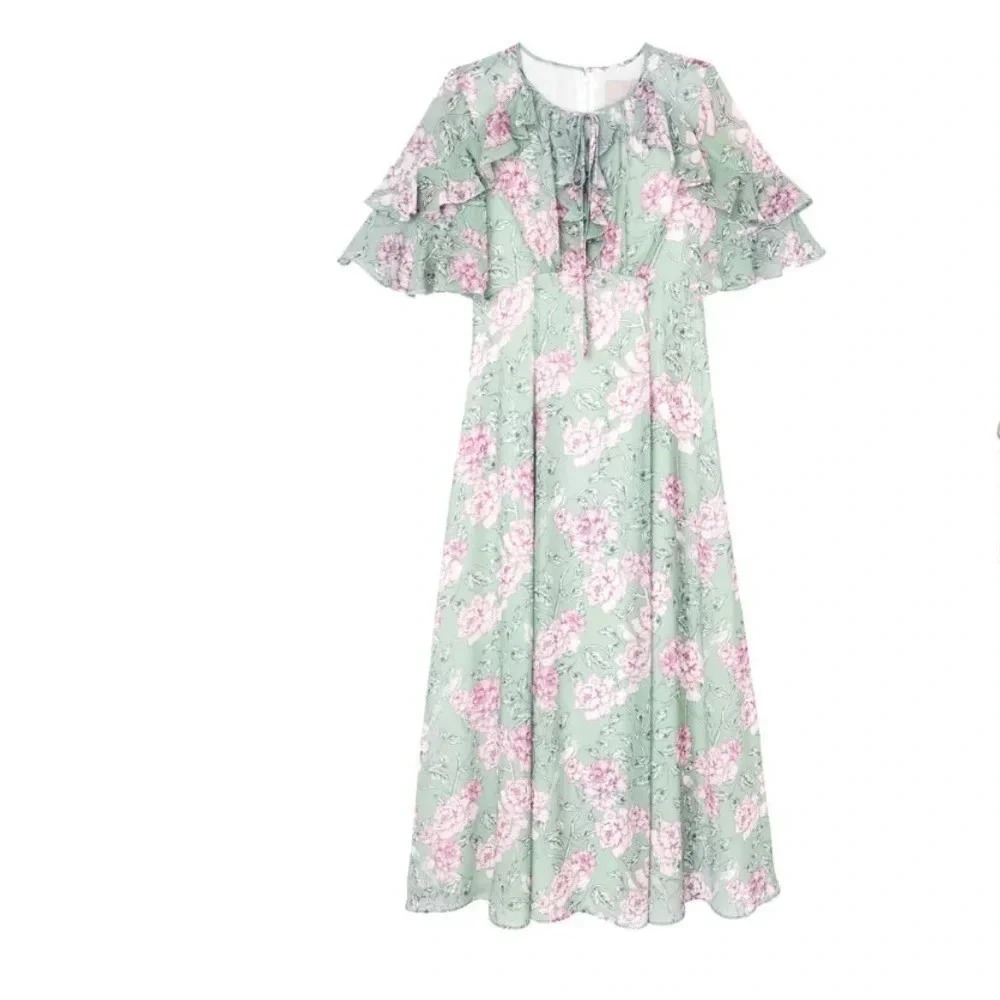 Gal Meets Glam Maxi Dress Shelby Mint Green and Pink Floral Sz 6
